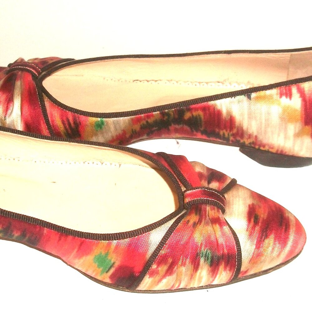 Oscar de la Renta Vintage Eighties Silk Print Ballet Flats - Picture 7 of 8